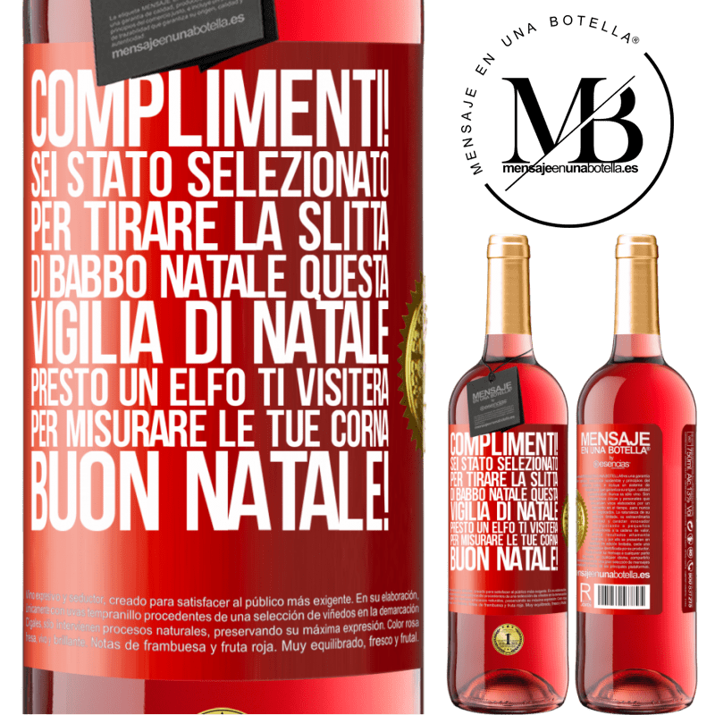 29,95 € Spedizione Gratuita | Vino rosato Edizione ROSÉ Complimenti! Sei stato selezionato per tirare la slitta di Babbo Natale questa vigilia di Natale. Presto un elfo ti visiterà Etichetta Rossa. Etichetta personalizzabile Vino giovane Raccogliere 2023 Tempranillo