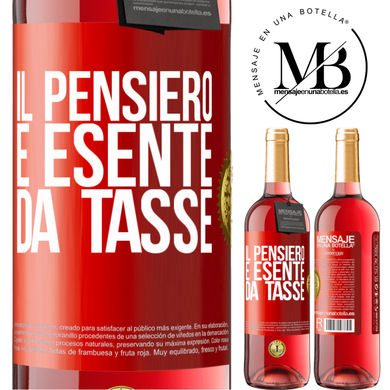 29,95 € Spedizione Gratuita | Vino rosato Edizione ROSÉ Il pensiero è esente da tasse Etichetta Rossa. Etichetta personalizzabile Vino giovane Raccogliere 2023 Tempranillo