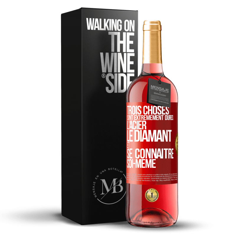 29,95 € Envoi gratuit | Vin rosé Édition ROSÉ Trois choses sont extrêmement dures : l'acier, le diamant et se connaître soi-même Étiquette Rouge. Étiquette personnalisable Vin jeune Récolte 2024 Tempranillo