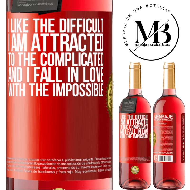 24,95 € Free Shipping | Rosé Wine ROSÉ Edition I like the difficult, I am attracted to the complicated, and I fall in love with the impossible Red Label. Customizable label Young wine Harvest 2021 Tempranillo
