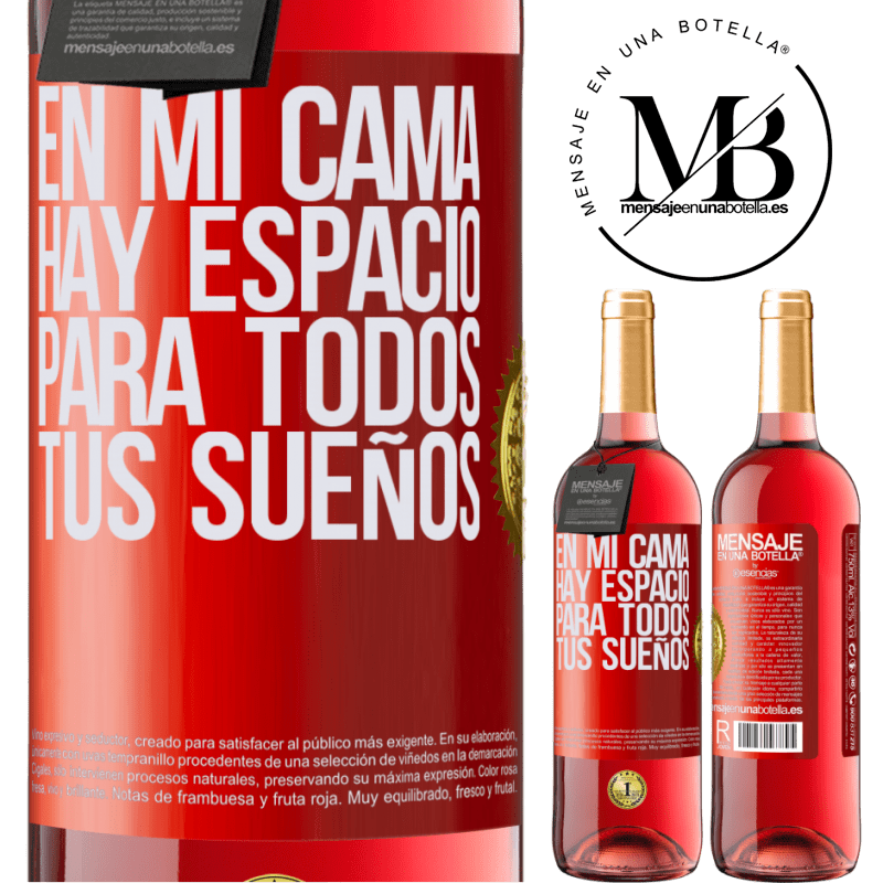 29,95 € Envío gratis | Vino Rosado Edición ROSÉ En mi cama hay espacio para todos tus sueños Etiqueta Roja. Etiqueta personalizable Vino joven Cosecha 2023 Tempranillo