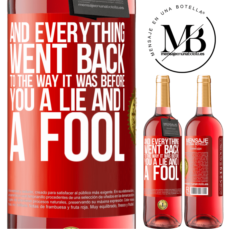 24,95 € Free Shipping | Rosé Wine ROSÉ Edition And everything went back to the way it was before. You a lie and I a fool Red Label. Customizable label Young wine Harvest 2021 Tempranillo