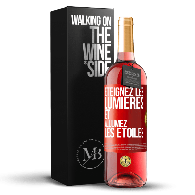 29,95 € Envoi gratuit | Vin rosé Édition ROSÉ Éteignez les lumières et allumez les étoiles Étiquette Rouge. Étiquette personnalisable Vin jeune Récolte 2024 Tempranillo