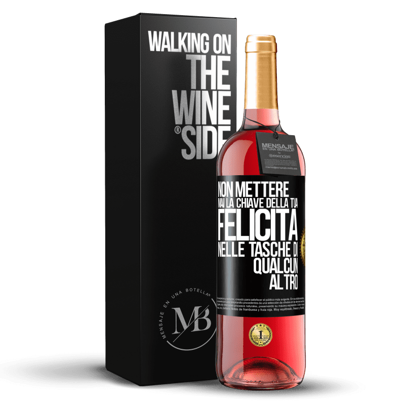 29,95 € Spedizione Gratuita | Vino rosato Edizione ROSÉ Non mettere mai la chiave della tua felicità nelle tasche di qualcun altro Etichetta Nera. Etichetta personalizzabile Vino giovane Raccogliere 2024 Tempranillo