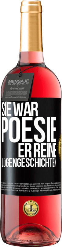29,95 € | Roséwein ROSÉ Ausgabe Sie war Poesie, er reine Lügengeschichten Schwarzes Etikett. Anpassbares Etikett Junger Wein Ernte 2025 Tempranillo