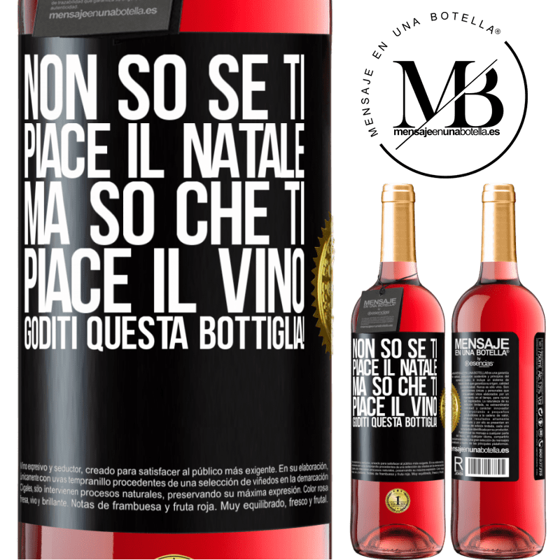 29,95 € Spedizione Gratuita | Vino rosato Edizione ROSÉ Non so se ti piace il Natale, ma so che ti piace il vino. Goditi questa bottiglia! Etichetta Nera. Etichetta personalizzabile Vino giovane Raccogliere 2023 Tempranillo