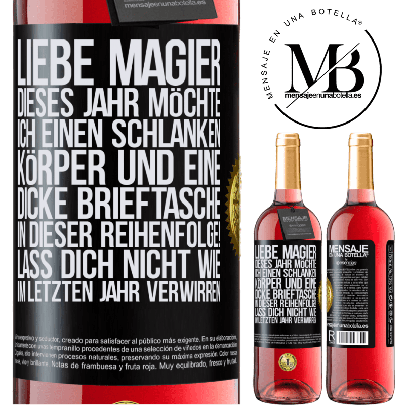 29,95 € Kostenloser Versand | Roséwein ROSÉ Ausgabe Lieber Weihnachtsmann, dieses Jahr möchte ich einen schlanken Körper und eine dicke Brieftasche. In dieser Reihenfolge! Irr dich Schwarzes Etikett. Anpassbares Etikett Junger Wein Ernte 2023 Tempranillo