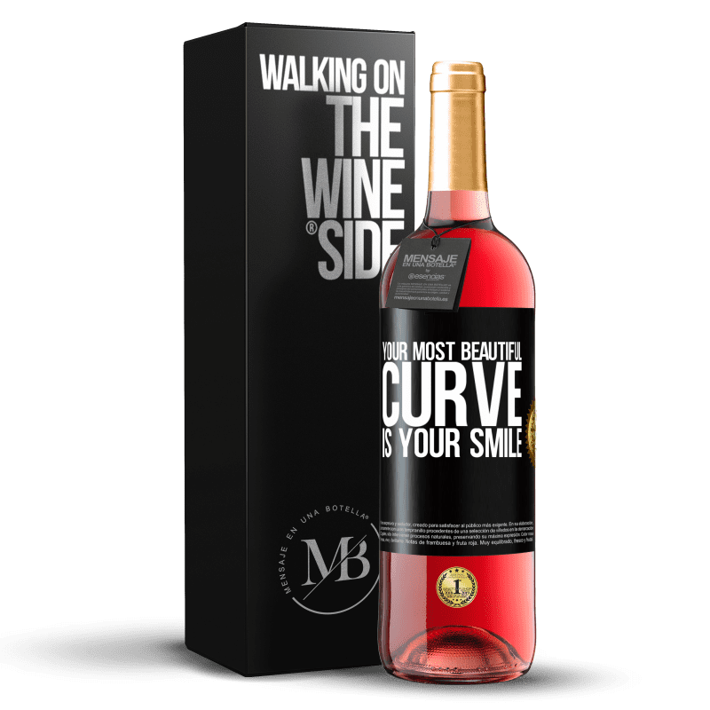 29,95 € Бесплатная доставка | Розовое вино Издание ROSÉ Твоя самая красивая кривая - твоя улыбка Черная метка. Настраиваемая этикетка Молодое вино Урожай 2023 Tempranillo