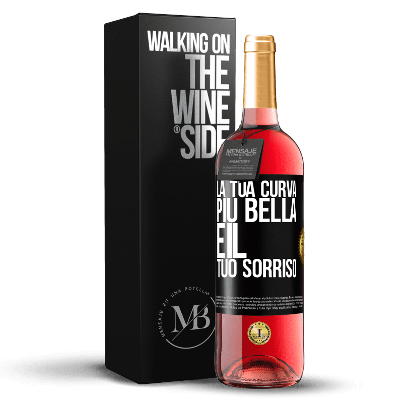 29,95 € Spedizione Gratuita | Vino rosato Edizione ROSÉ La tua curva più bella è il tuo sorriso Etichetta Nera. Etichetta personalizzabile Vino giovane Raccogliere 2024 Tempranillo