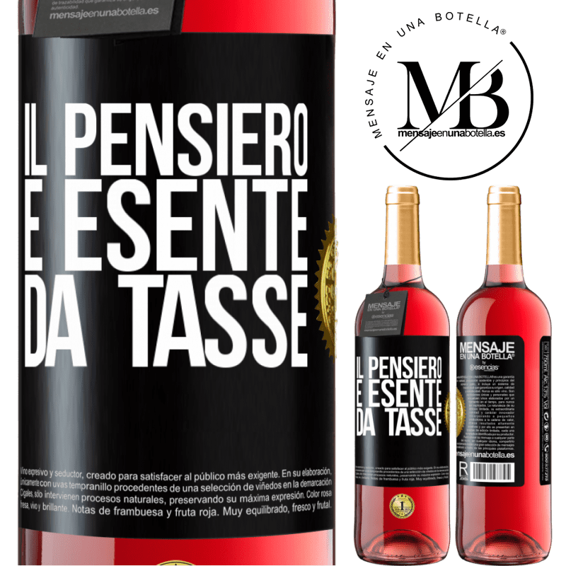 29,95 € Spedizione Gratuita | Vino rosato Edizione ROSÉ Il pensiero è esente da tasse Etichetta Nera. Etichetta personalizzabile Vino giovane Raccogliere 2023 Tempranillo