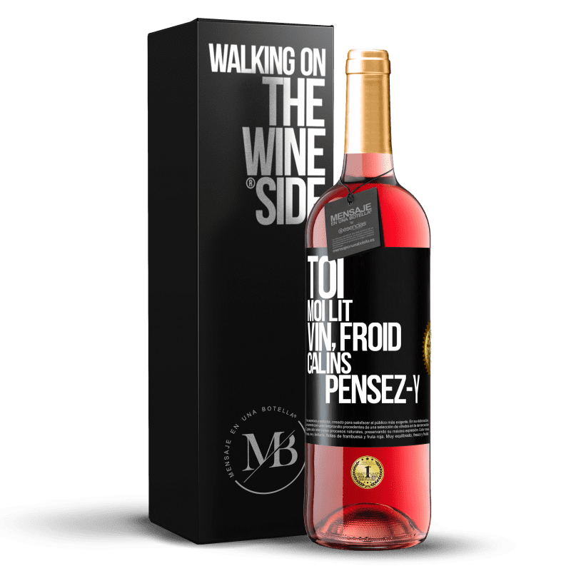 29,95 € Envoi gratuit | Vin rosé Édition ROSÉ Toi, moi lit, vin froid, câlins Pensez-y Étiquette Noire. Étiquette personnalisable Vin jeune Récolte 2025 Tempranillo