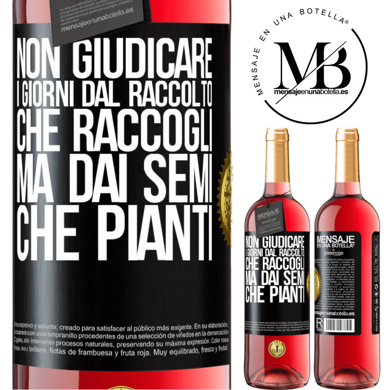 29,95 € Spedizione Gratuita | Vino rosato Edizione ROSÉ Non giudicare i giorni dal raccolto che raccogli, ma dai semi che pianti Etichetta Nera. Etichetta personalizzabile Vino giovane Raccogliere 2024 Tempranillo