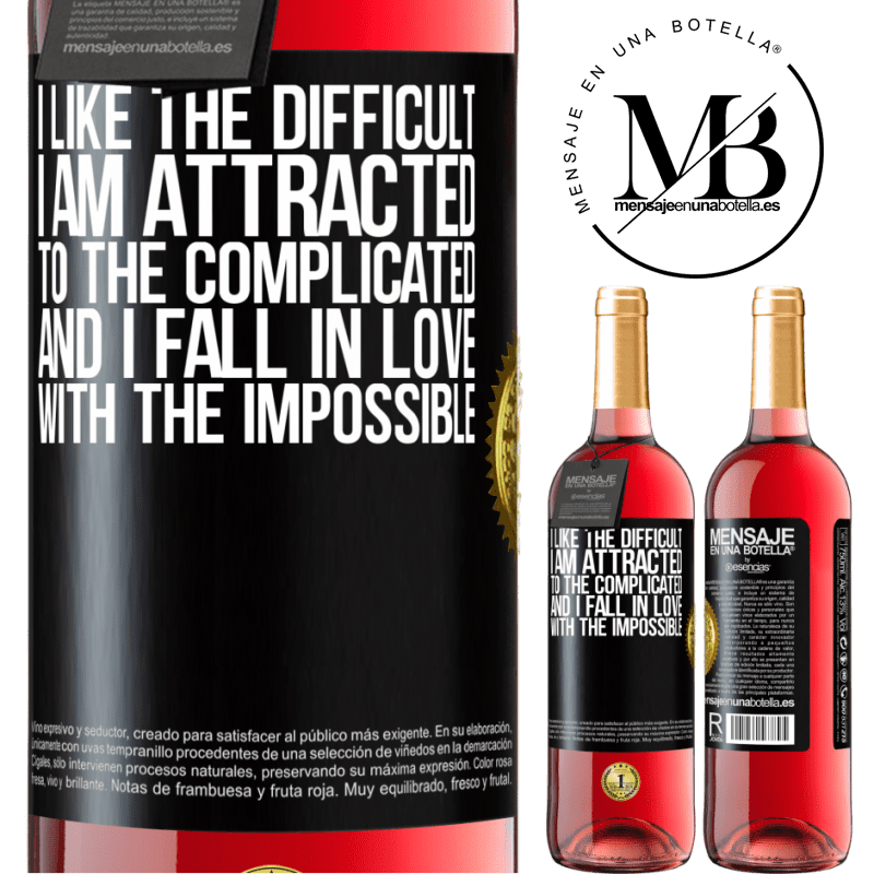 24,95 € Free Shipping | Rosé Wine ROSÉ Edition I like the difficult, I am attracted to the complicated, and I fall in love with the impossible Black Label. Customizable label Young wine Harvest 2021 Tempranillo
