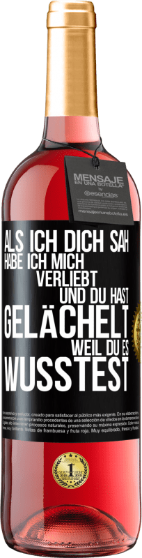 29,95 € | Roséwein ROSÉ Ausgabe Als ich dich sah, habe ich mich verliebt und du hast gelächelt, weil du es wusstest Schwarzes Etikett. Anpassbares Etikett Junger Wein Ernte 2024 Tempranillo