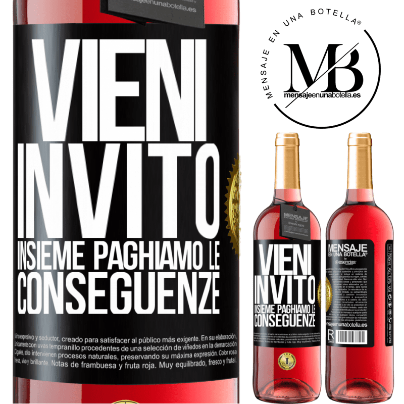 29,95 € Spedizione Gratuita | Vino rosato Edizione ROSÉ Vieni, invito, insieme paghiamo le conseguenze Etichetta Nera. Etichetta personalizzabile Vino giovane Raccogliere 2023 Tempranillo