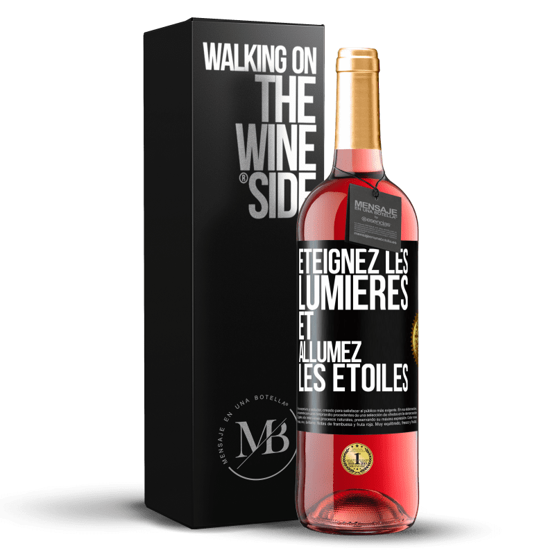 29,95 € Envoi gratuit | Vin rosé Édition ROSÉ Éteignez les lumières et allumez les étoiles Étiquette Noire. Étiquette personnalisable Vin jeune Récolte 2024 Tempranillo