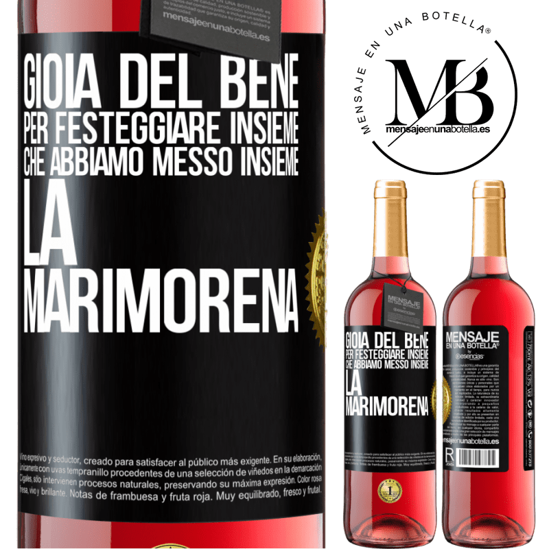 29,95 € Spedizione Gratuita | Vino rosato Edizione ROSÉ Gioia del bene, per festeggiare insieme che abbiamo messo insieme la marimorena Etichetta Nera. Etichetta personalizzabile Vino giovane Raccogliere 2023 Tempranillo