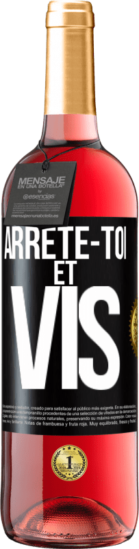 Envoi gratuit | Vin rosé Édition ROSÉ Arrête-toi et vis Étiquette Noire. Étiquette personnalisable Vin jeune Récolte 2023 Tempranillo