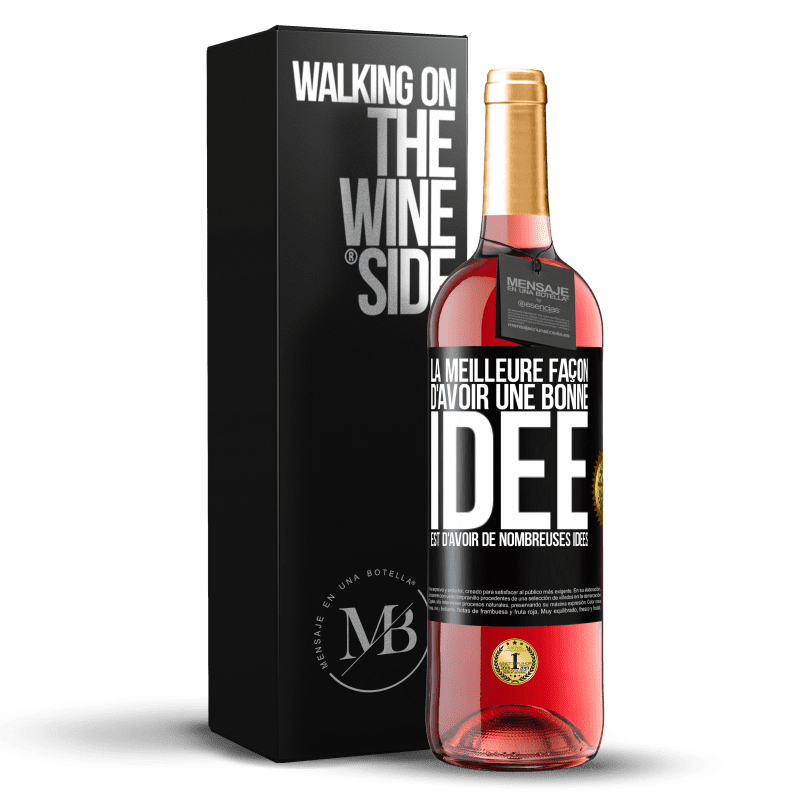 29,95 € Envoi gratuit | Vin rosé Édition ROSÉ La meilleure façon d'avoir une bonne idée est d'avoir de nombreuses idées Étiquette Noire. Étiquette personnalisable Vin jeune Récolte 2023 Tempranillo