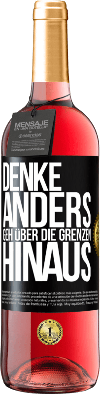 Kostenloser Versand | Roséwein ROSÉ Ausgabe Denke anders. Geh über die Grenzen hinaus Schwarzes Etikett. Anpassbares Etikett Junger Wein Ernte 2023 Tempranillo