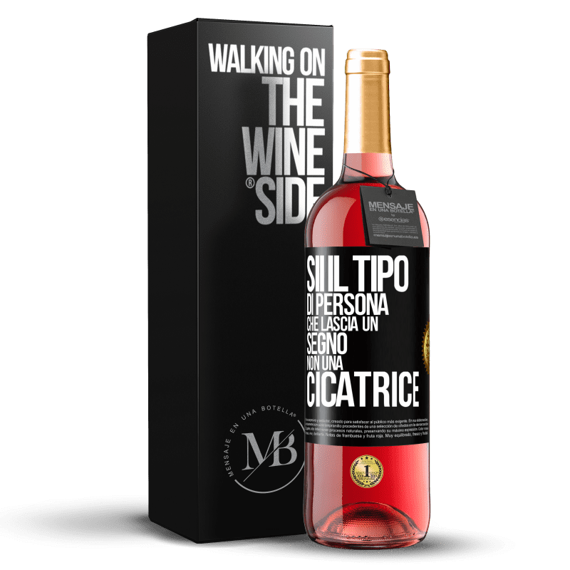 29,95 € Spedizione Gratuita | Vino rosato Edizione ROSÉ Sii il tipo di persona che lascia un segno, non una cicatrice Etichetta Nera. Etichetta personalizzabile Vino giovane Raccogliere 2023 Tempranillo