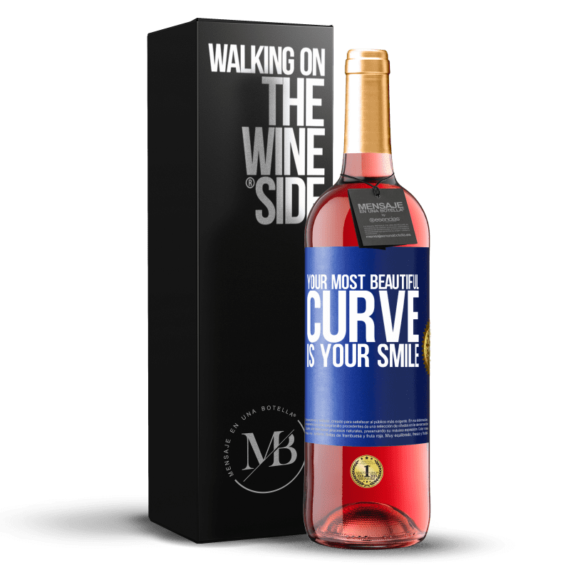 29,95 € Free Shipping | Rosé Wine ROSÉ Edition Your most beautiful curve is your smile Blue Label. Customizable label Young wine Harvest 2024 Tempranillo