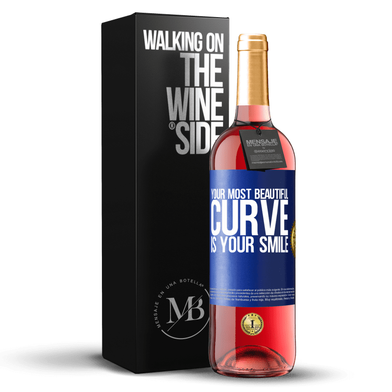 29,95 € Free Shipping | Rosé Wine ROSÉ Edition Your most beautiful curve is your smile Blue Label. Customizable label Young wine Harvest 2025 Tempranillo