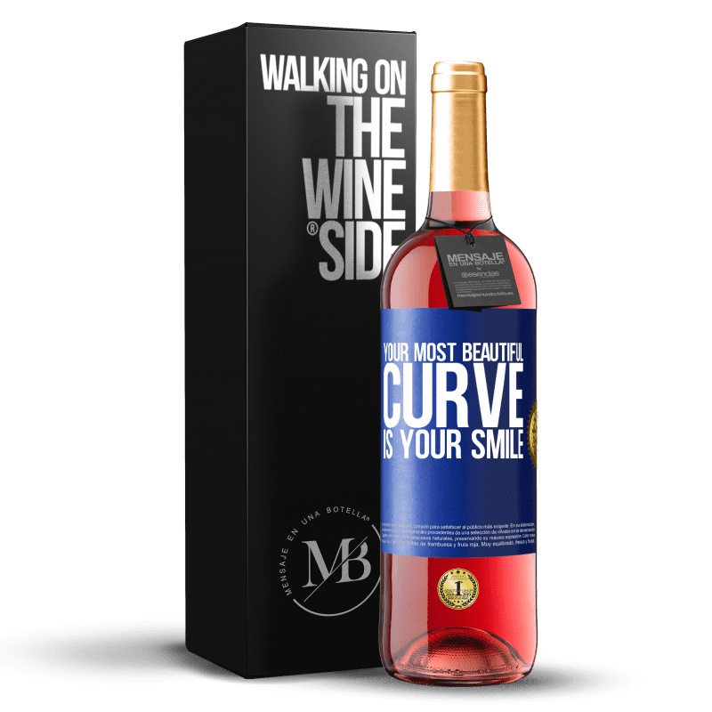29,95 € Бесплатная доставка | Розовое вино Издание ROSÉ Твоя самая красивая кривая - твоя улыбка Синяя метка. Настраиваемая этикетка Молодое вино Урожай 2023 Tempranillo