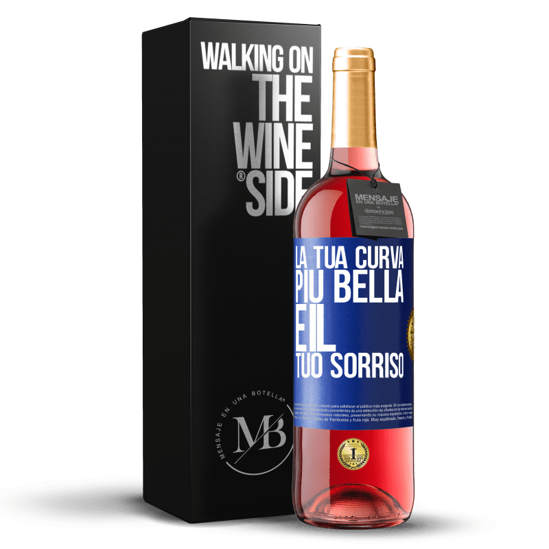 29,95 € Spedizione Gratuita | Vino rosato Edizione ROSÉ La tua curva più bella è il tuo sorriso Etichetta Blu. Etichetta personalizzabile Vino giovane Raccogliere 2024 Tempranillo