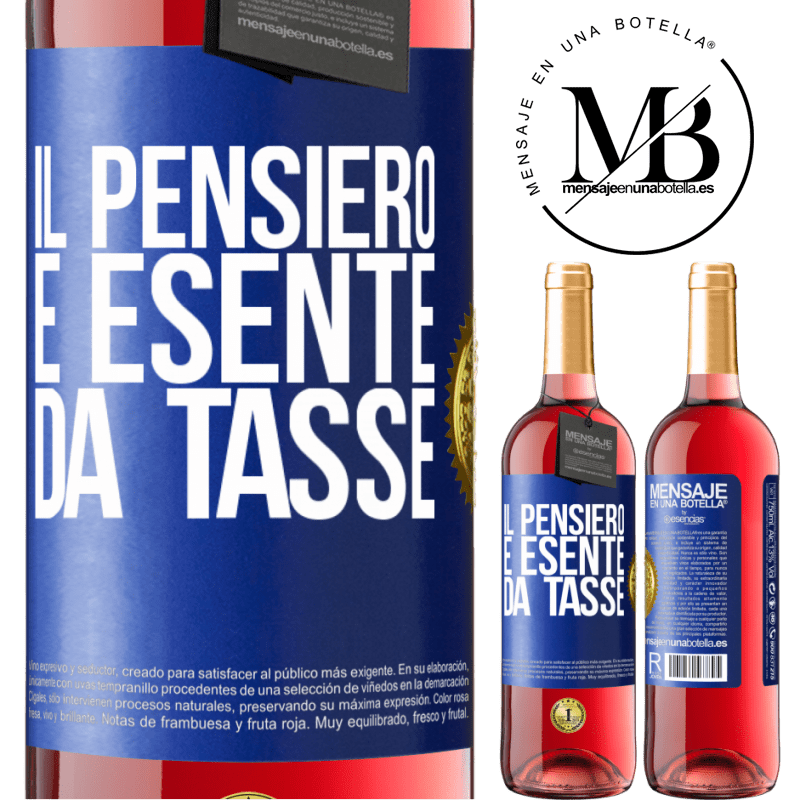 29,95 € Spedizione Gratuita | Vino rosato Edizione ROSÉ Il pensiero è esente da tasse Etichetta Blu. Etichetta personalizzabile Vino giovane Raccogliere 2023 Tempranillo