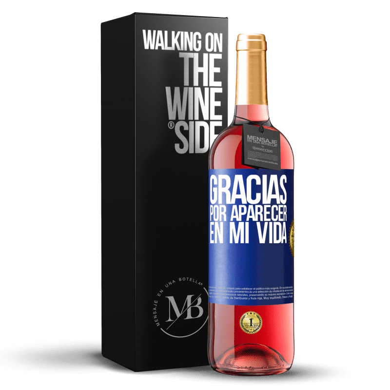 29,95 € Envío gratis | Vino Rosado Edición ROSÉ Gracias por aparecer en mi vida Etiqueta Azul. Etiqueta personalizable Vino joven Cosecha 2024 Tempranillo