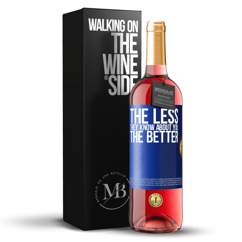 29,95 € Бесплатная доставка | Розовое вино Издание ROSÉ Чем меньше они знают о вас, тем лучше Синяя метка. Настраиваемая этикетка Молодое вино Урожай 2023 Tempranillo