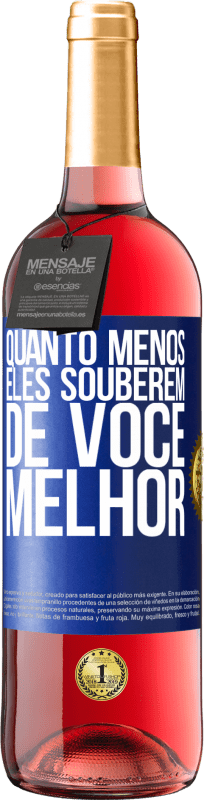 29,95 € | Vinho rosé Edição ROSÉ Quanto menos eles souberem de você, melhor Etiqueta Azul. Etiqueta personalizável Vinho jovem Colheita 2024 Tempranillo