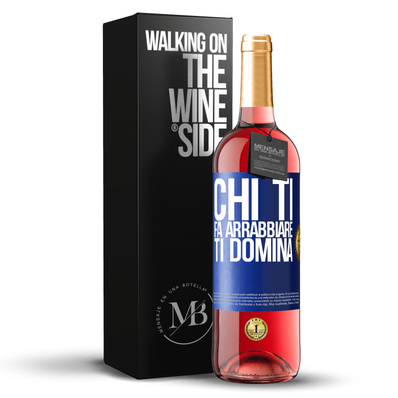 29,95 € Spedizione Gratuita | Vino rosato Edizione ROSÉ Chi ti fa arrabbiare ti domina Etichetta Blu. Etichetta personalizzabile Vino giovane Raccogliere 2024 Tempranillo