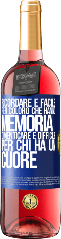 29,95 € Spedizione Gratuita | Vino rosato Edizione ROSÉ Ricordare è facile per coloro che hanno memoria. Dimenticare è difficile per chi ha un cuore Etichetta Blu. Etichetta personalizzabile Vino giovane Raccogliere 2023 Tempranillo