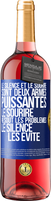 29,95 € | Vin rosé Édition ROSÉ Le silence et le sourire sont deux armes puissantes. Le sourire résout les problèmes, le silence les évite Étiquette Bleue. Étiquette personnalisable Vin jeune Récolte 2024 Tempranillo