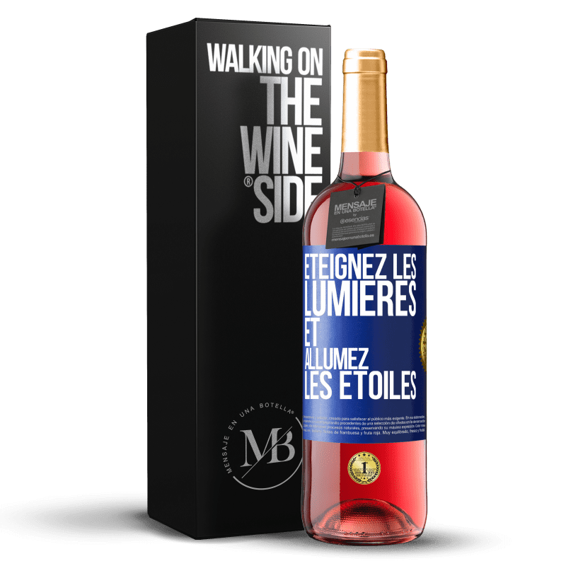 29,95 € Envoi gratuit | Vin rosé Édition ROSÉ Éteignez les lumières et allumez les étoiles Étiquette Bleue. Étiquette personnalisable Vin jeune Récolte 2024 Tempranillo