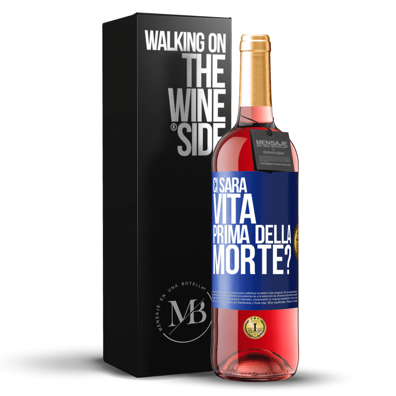 29,95 € Spedizione Gratuita | Vino rosato Edizione ROSÉ Ci sarà vita prima della morte? Etichetta Blu. Etichetta personalizzabile Vino giovane Raccogliere 2023 Tempranillo