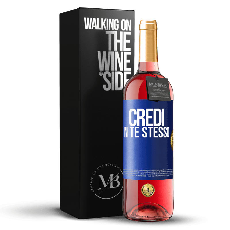 29,95 € Spedizione Gratuita | Vino rosato Edizione ROSÉ Credi in te stesso Etichetta Blu. Etichetta personalizzabile Vino giovane Raccogliere 2023 Tempranillo