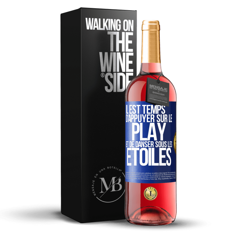 29,95 € Envoi gratuit | Vin rosé Édition ROSÉ Il est temps d'appuyer sur le play et de danser sous les étoiles Étiquette Bleue. Étiquette personnalisable Vin jeune Récolte 2024 Tempranillo