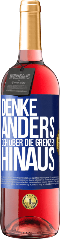 Kostenloser Versand | Roséwein ROSÉ Ausgabe Denke anders. Geh über die Grenzen hinaus Blaue Markierung. Anpassbares Etikett Junger Wein Ernte 2023 Tempranillo