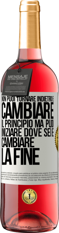 Spedizione Gratuita | Vino rosato Edizione ROSÉ Non puoi tornare indietro e cambiare il principio. Ma puoi iniziare dove sei e cambiare la fine Etichetta Bianca. Etichetta personalizzabile Vino giovane Raccogliere 2023 Tempranillo