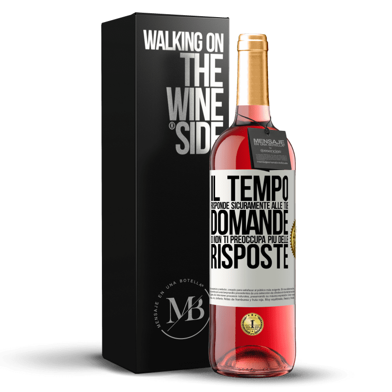 29,95 € Spedizione Gratuita | Vino rosato Edizione ROSÉ Il tempo risponde sicuramente alle tue domande o non ti preoccupa più delle risposte Etichetta Bianca. Etichetta personalizzabile Vino giovane Raccogliere 2024 Tempranillo