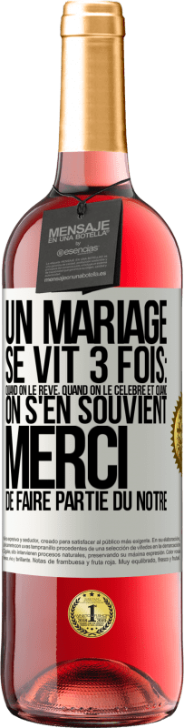 29,95 € | Vin rosé Édition ROSÉ Un mariage se vit 3 fois: quand on le rêve, quand on le célèbre et quand on s'en souvient. Merci de faire partie du nôtre Étiquette Blanche. Étiquette personnalisable Vin jeune Récolte 2024 Tempranillo