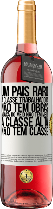 29,95 € Envio grátis | Vinho rosé Edição ROSÉ Um país raro: a classe trabalhadora não tem obras, a caixa do meio não tem meios, a classe alta não tem classe Etiqueta Branca. Etiqueta personalizável Vinho jovem Colheita 2023 Tempranillo