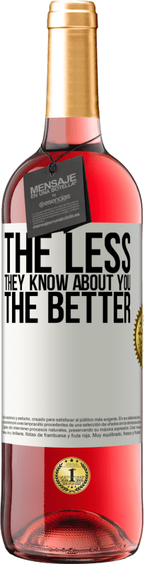 29,95 € Free Shipping | Rosé Wine ROSÉ Edition The less they know about you, the better White Label. Customizable label Young wine Harvest 2025 Tempranillo