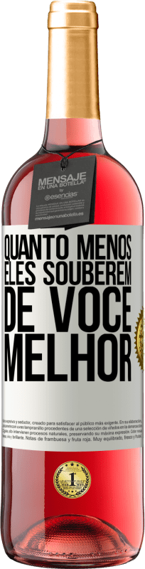 29,95 € | Vinho rosé Edição ROSÉ Quanto menos eles souberem de você, melhor Etiqueta Branca. Etiqueta personalizável Vinho jovem Colheita 2024 Tempranillo