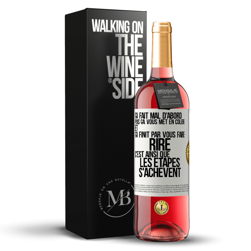 29,95 € Envoi gratuit | Vin rosé Édition ROSÉ Ça fait mal d'abord puis ça vous met en colère et ça finit par vous faire rire. C'est ainsi que les étapes s'achèvent Étiquette Blanche. Étiquette personnalisable Vin jeune Récolte 2024 Tempranillo