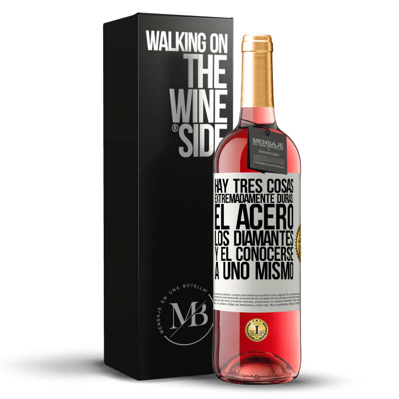 29,95 € Бесплатная доставка | Розовое вино Издание ROSÉ Есть три чрезвычайно сложные вещи: сталь, бриллианты и знание себя Белая этикетка. Настраиваемая этикетка Молодое вино Урожай 2021 Tempranillo