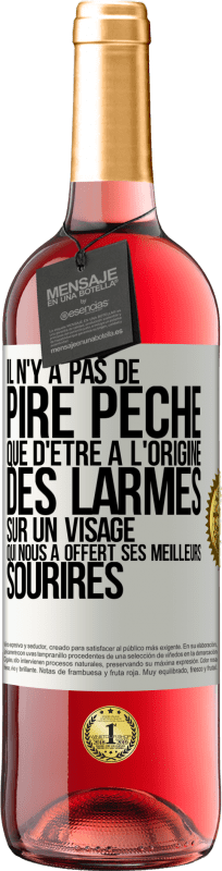 29,95 € | Vin rosé Édition ROSÉ Il n'y a pas de pire péché que d'être à l'origine des larmes sur un visage qui nous a offert ses meilleurs sourires Étiquette Blanche. Étiquette personnalisable Vin jeune Récolte 2024 Tempranillo